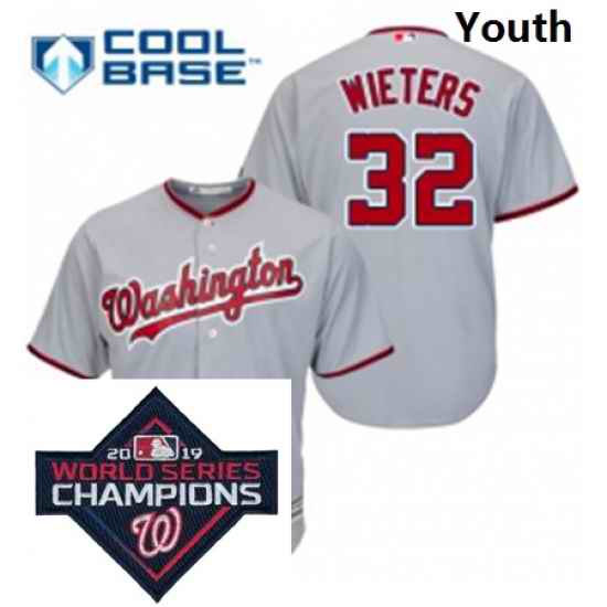 Youth Majestic Washington Nationals 32 Matt Wieters Grey Road Cool Base MLB Stitched 2019 World Series Champions Patch Jersey